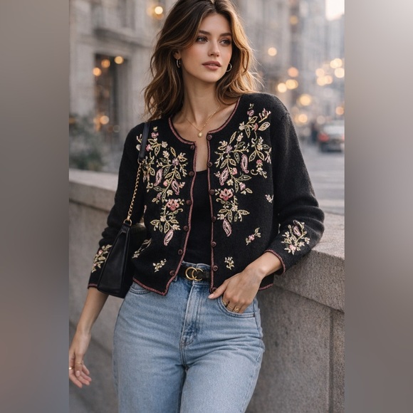 heirloom collectibles Sweaters - Vintage Heirloom Collectibles Floral Embroidered Cottagecore Boho Cardigan CA1